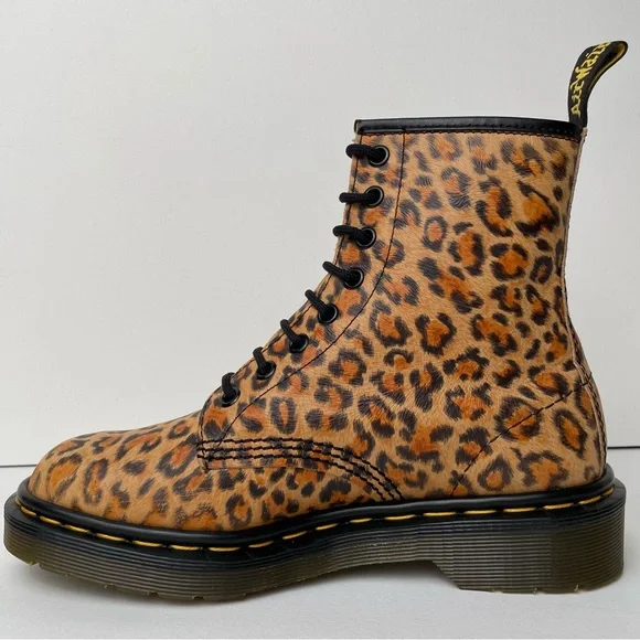 Vintage Dr. Martens 1460 England Leopard Animal Print Brown Black MIE Boots UK 4